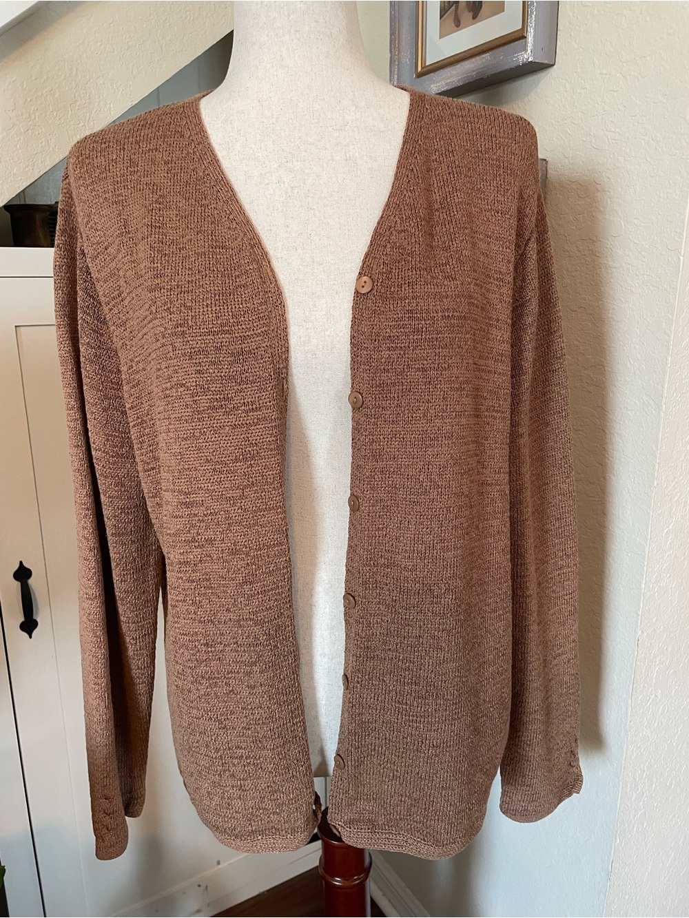 VTG Pendleton Cardigan Sweater Camel Tan Cotton Poly Blend Lightweight